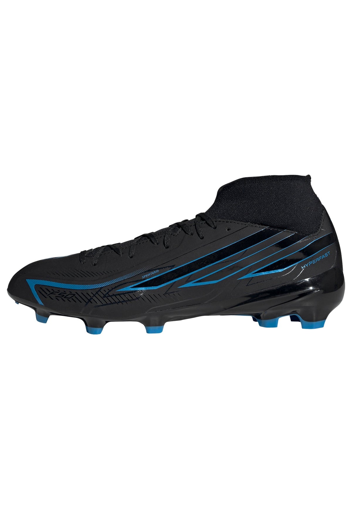 2026 New Arrival adidas F50 Hyperfast League Mid Firm Ground Men's Soccer Cleats - Black/Black/Blue wholesalehk.shop