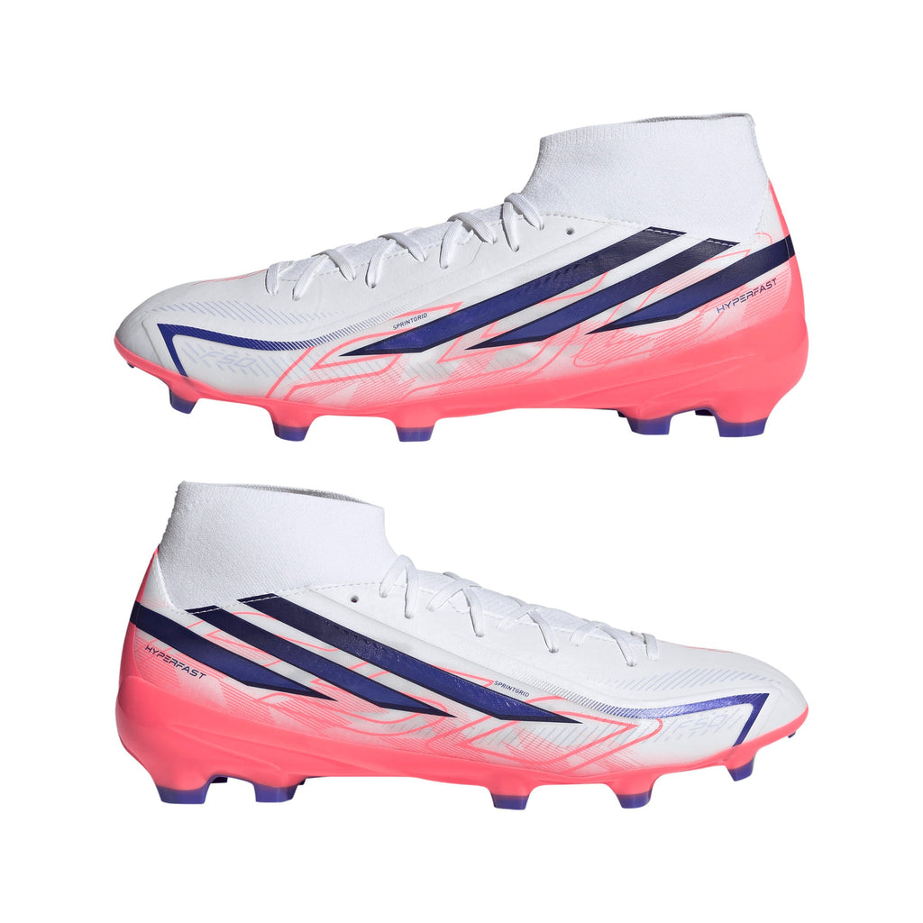 2026 New Arrival adidas F50 Hyperfast League Mid Firm Ground Men's Soccer Cleats - White/Purple/Solar Turbo wholesalehk.shop