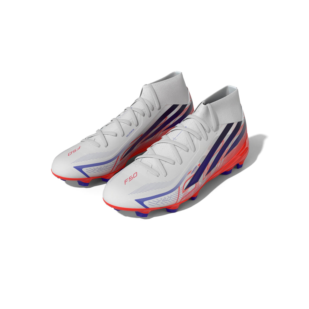 2026 New Arrival adidas F50 Hyperfast League Mid Firm Ground Men's Soccer Cleats - White/Purple/Solar Turbo wholesalehk.shop