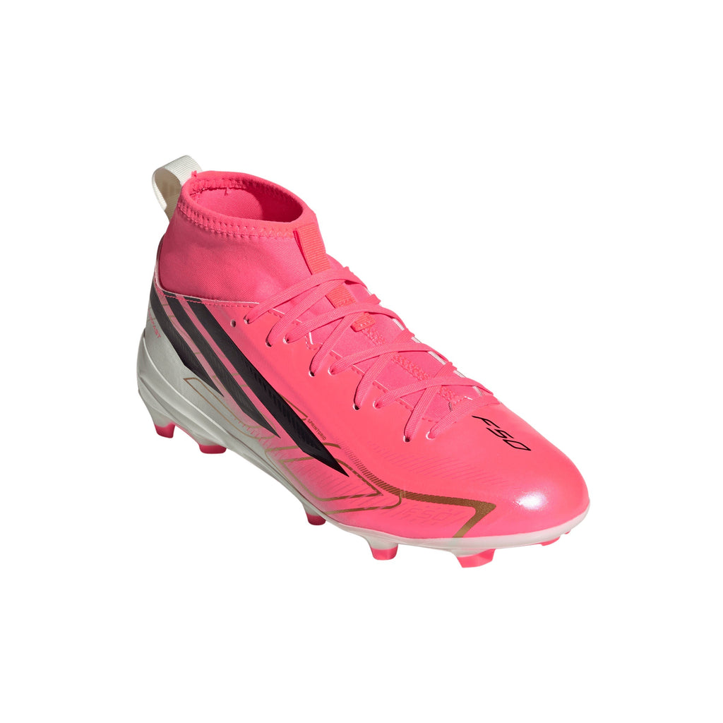 2026 New Arrival adidas F50 Hyperfast League Mid Firm Ground Youth Soccer Cleats -Turquesa/Black/Gold wholesalehk.shop