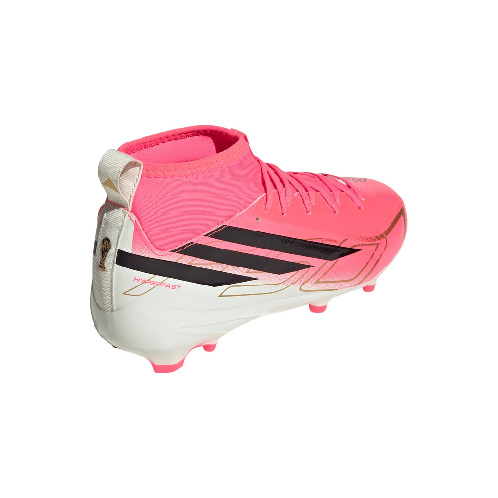 2026 New Arrival adidas F50 Hyperfast League Mid Firm Ground Youth Soccer Cleats -Turquesa/Black/Gold wholesalehk.shop