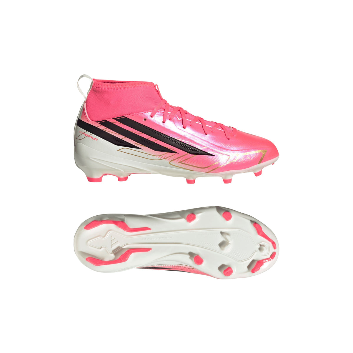 2026 New Arrival adidas F50 Hyperfast League Mid Firm Ground Youth Soccer Cleats -Turquesa/Black/Gold wholesalehk.shop