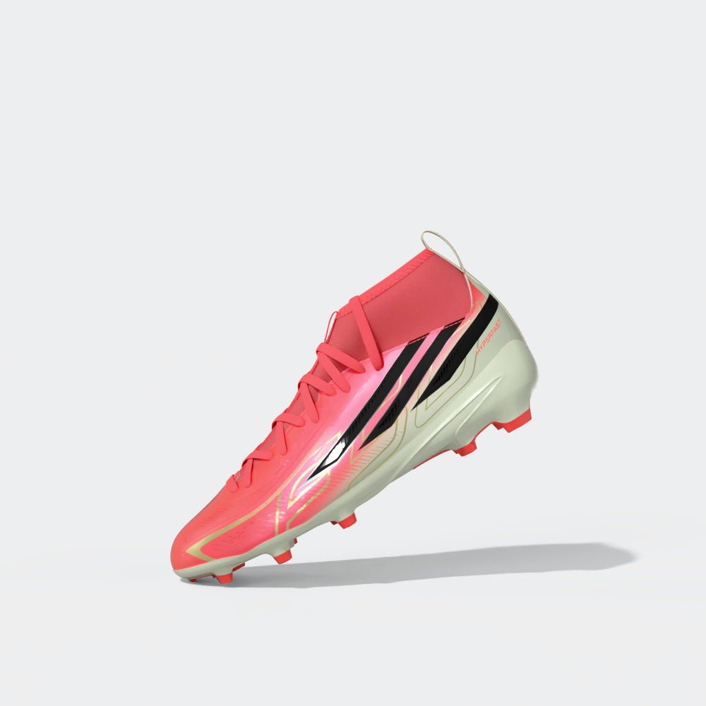 2026 New Arrival adidas F50 Hyperfast League Mid Firm Ground Youth Soccer Cleats -Turquesa/Black/Gold wholesalehk.shop
