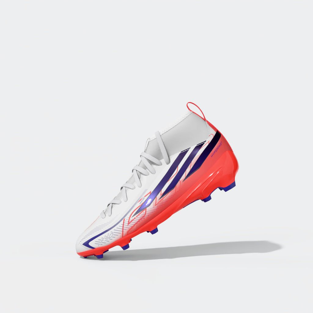 2026 New Arrival adidas F50 Hyperfast League Mid Firm Ground Youth Soccer Cleats - White/Purple wholesalehk.shop