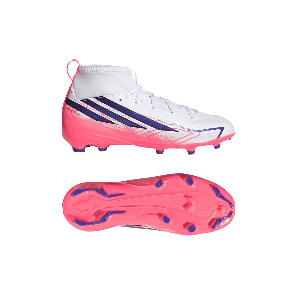 2026 New Arrival adidas F50 Hyperfast League Mid Firm Ground Youth Soccer Cleats - White/Purple wholesalehk.shop