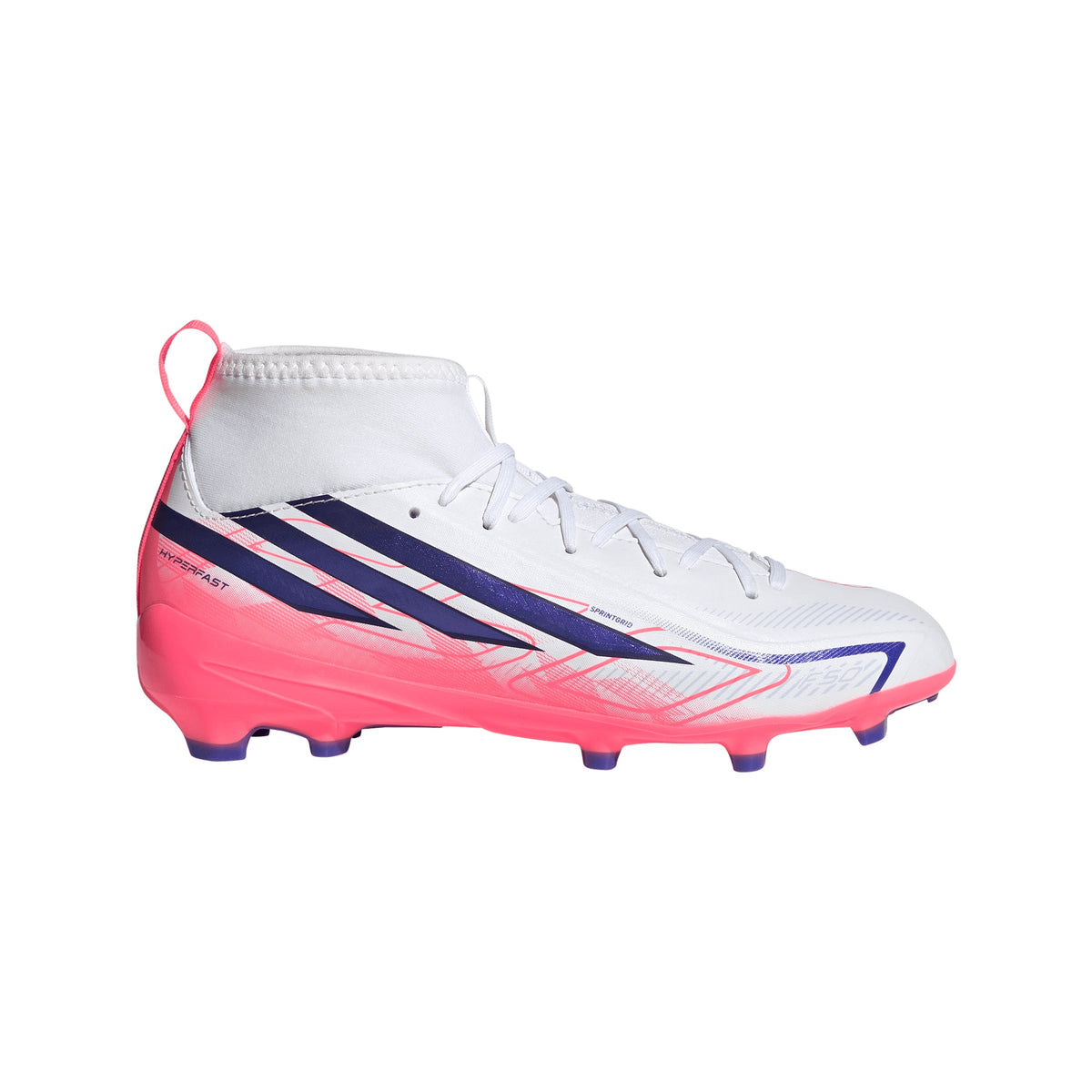 2026 New Arrival adidas F50 Hyperfast League Mid Firm Ground Youth Soccer Cleats - White/Purple wholesalehk.shop