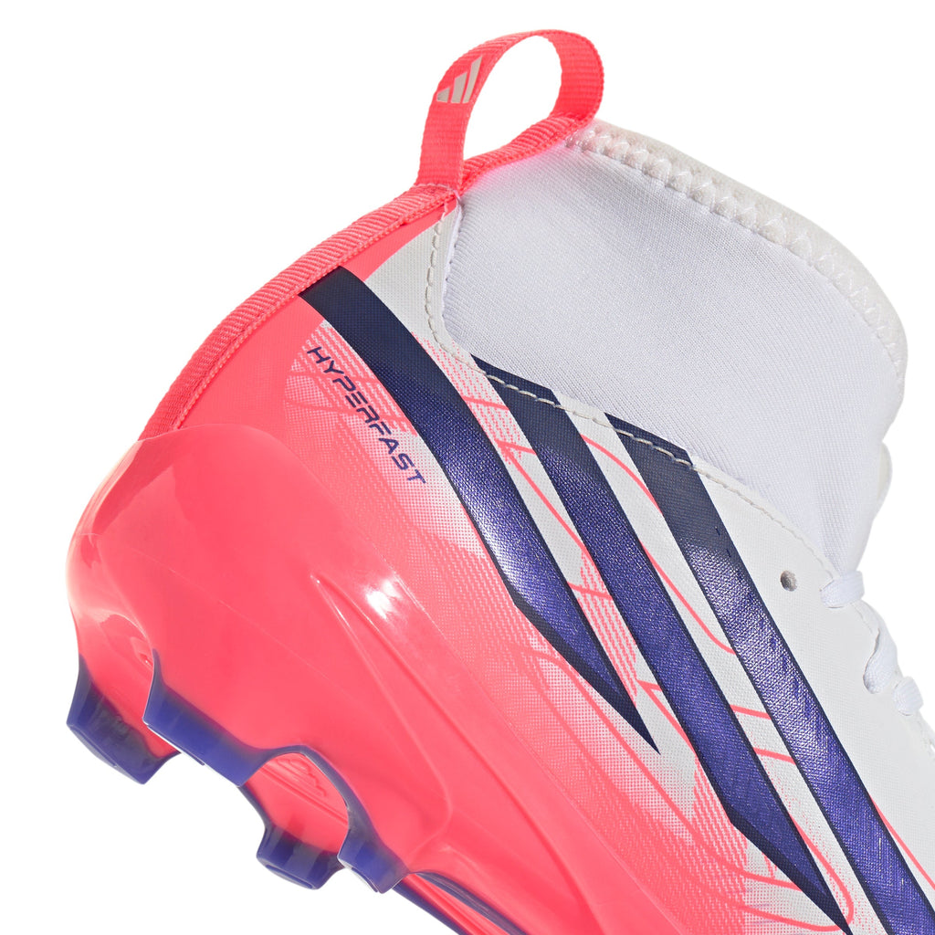 2026 New Arrival adidas F50 Hyperfast League Mid Firm Ground Youth Soccer Cleats - White/Purple wholesalehk.shop