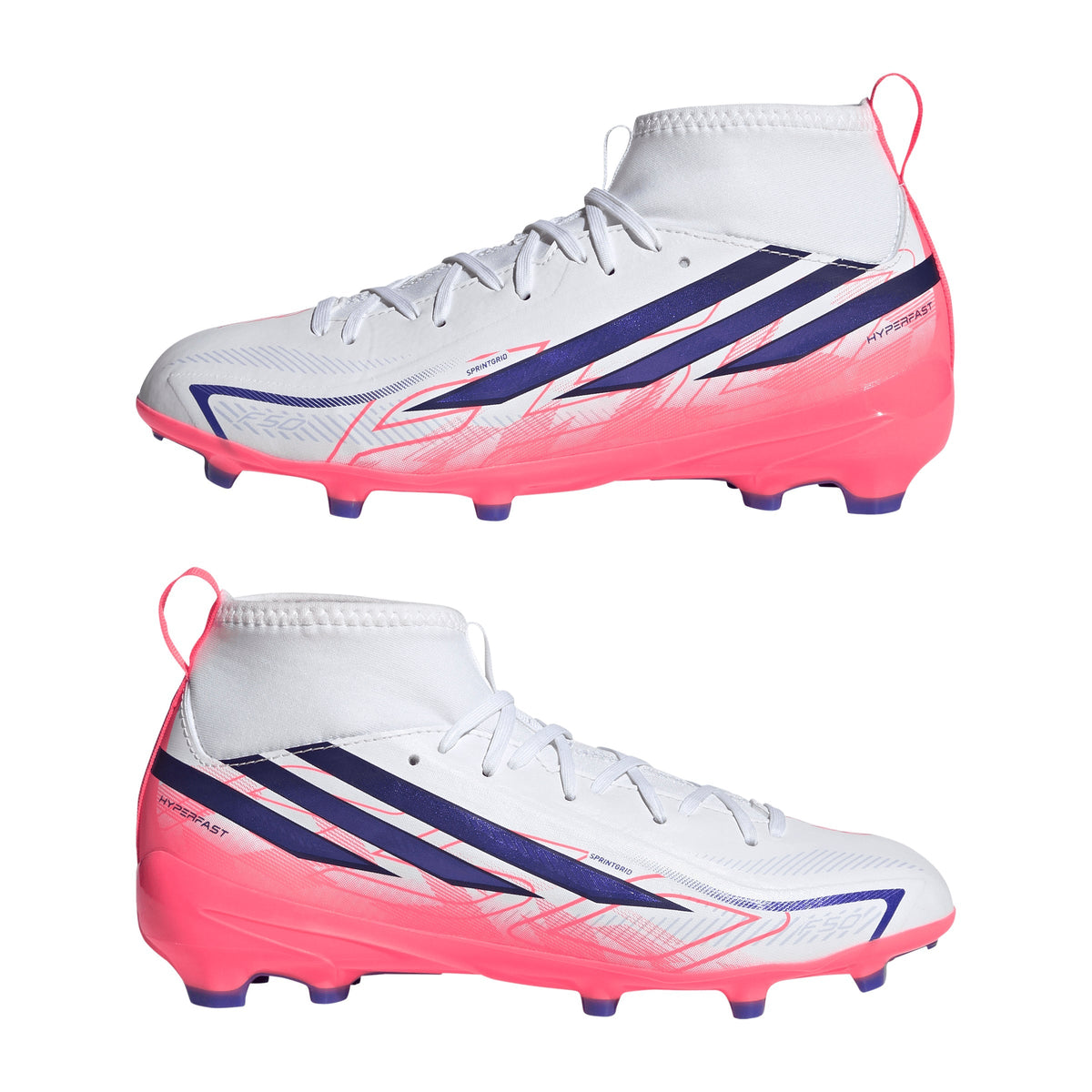 2026 New Arrival adidas F50 Hyperfast League Mid Firm Ground Youth Soccer Cleats - White/Purple wholesalehk.shop