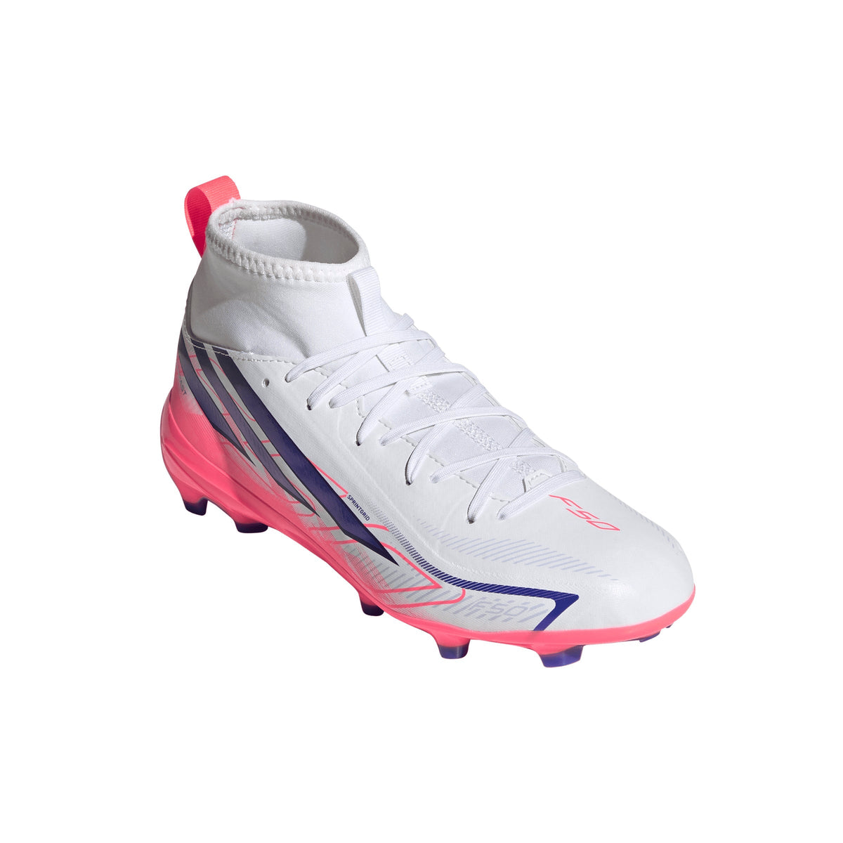 2026 New Arrival adidas F50 Hyperfast League Mid Firm Ground Youth Soccer Cleats - White/Purple wholesalehk.shop