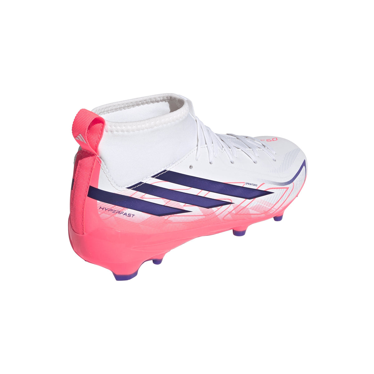 2026 New Arrival adidas F50 Hyperfast League Mid Firm Ground Youth Soccer Cleats - White/Purple wholesalehk.shop