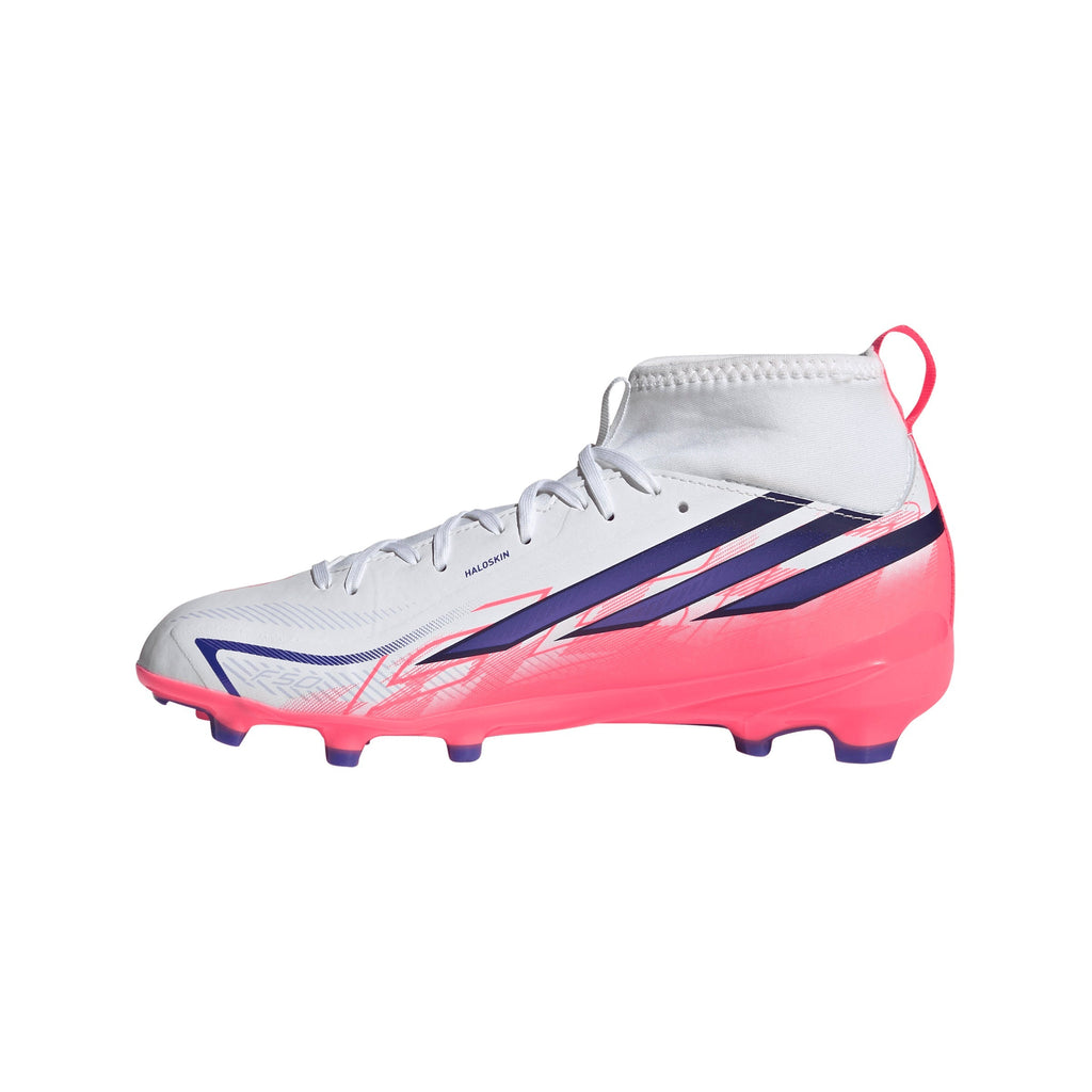 2026 New Arrival adidas F50 Hyperfast League Mid Firm Ground Youth Soccer Cleats - White/Purple wholesalehk.shop