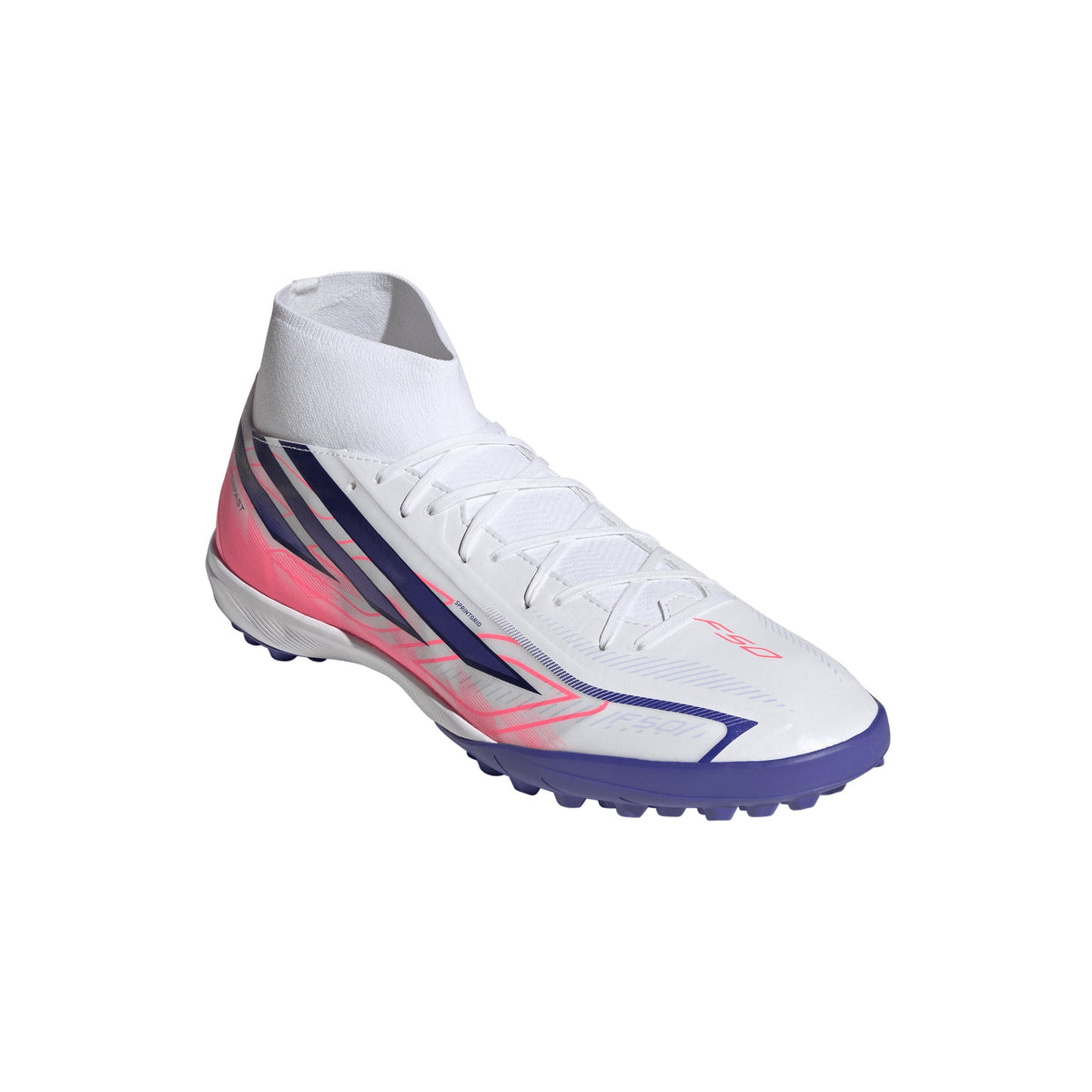 2026 New Arrival adidas F50 Hyperfast League Mid Turf Men's Soccer Cleats - White/Purple/Solar Turbo wholesalehk.shop