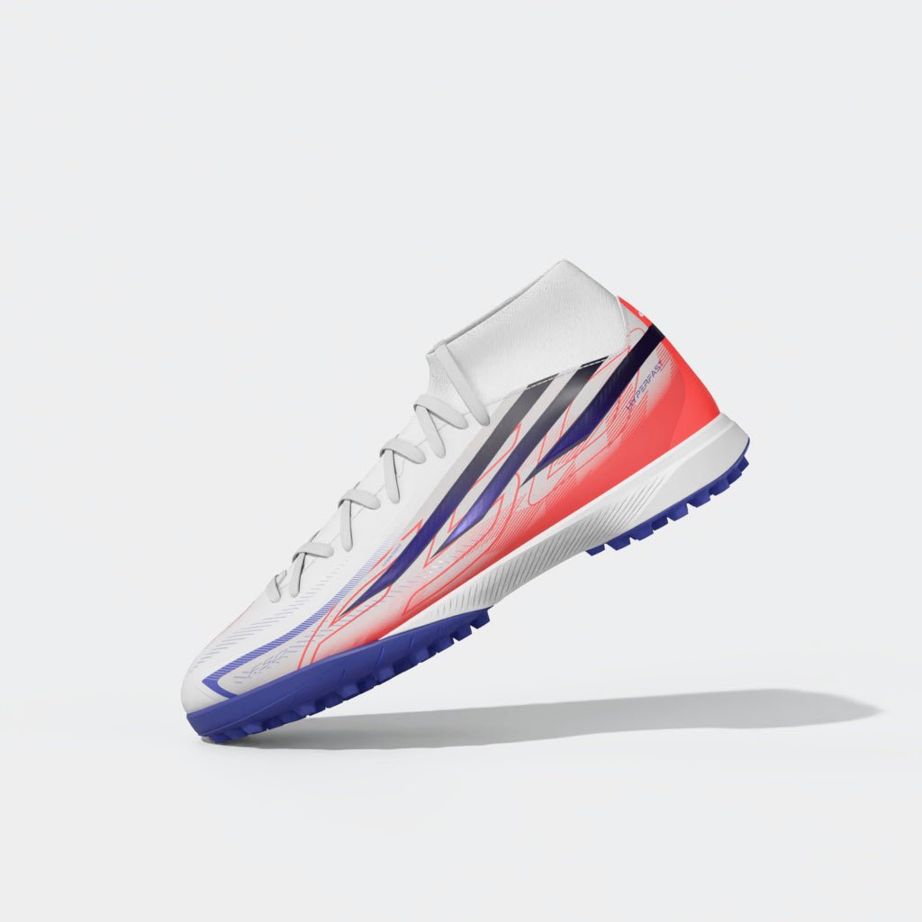 2026 New Arrival adidas F50 Hyperfast League Mid Turf Men's Soccer Cleats - White/Purple/Solar Turbo wholesalehk.shop