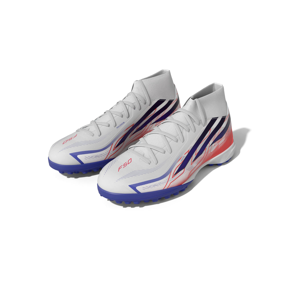 2026 New Arrival adidas F50 Hyperfast League Mid Turf Men's Soccer Cleats - White/Purple/Solar Turbo wholesalehk.shop