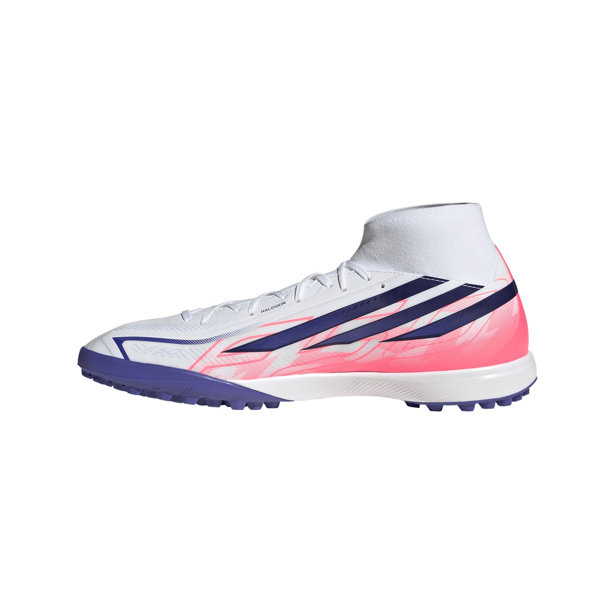 2026 New Arrival adidas F50 Hyperfast League Mid Turf Men's Soccer Cleats - White/Purple/Solar Turbo wholesalehk.shop
