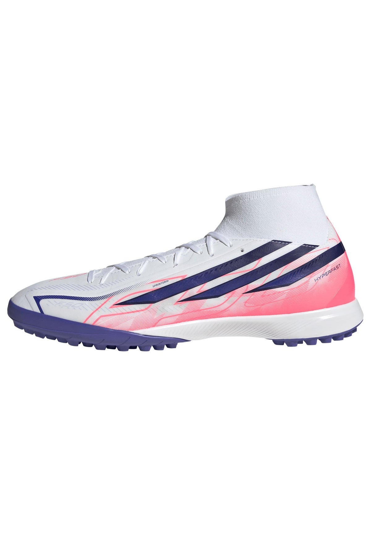 2026 New Arrival adidas F50 Hyperfast League Mid Turf Men's Soccer Cleats - White/Purple/Solar Turbo wholesalehk.shop