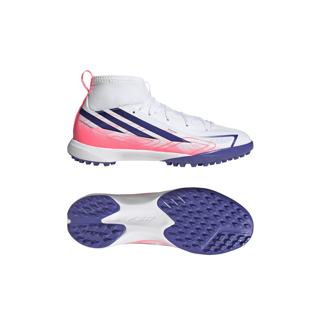 2026 New Arrival adidas F50 Hyperfast League Mid Turf Youth Soccer Cleats - White/Purple wholesalehk.shop