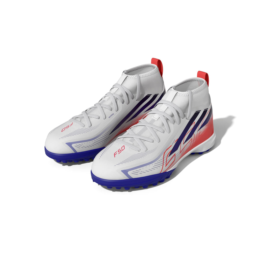2026 New Arrival adidas F50 Hyperfast League Mid Turf Youth Soccer Cleats - White/Purple wholesalehk.shop