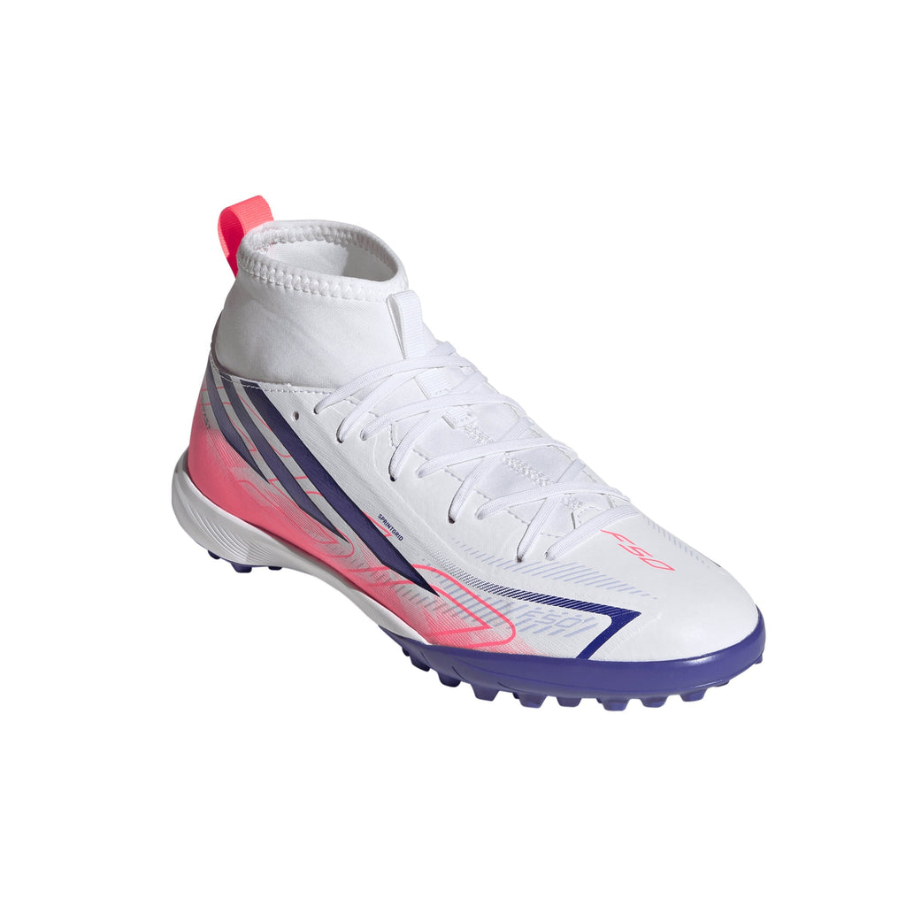 2026 New Arrival adidas F50 Hyperfast League Mid Turf Youth Soccer Cleats - White/Purple wholesalehk.shop
