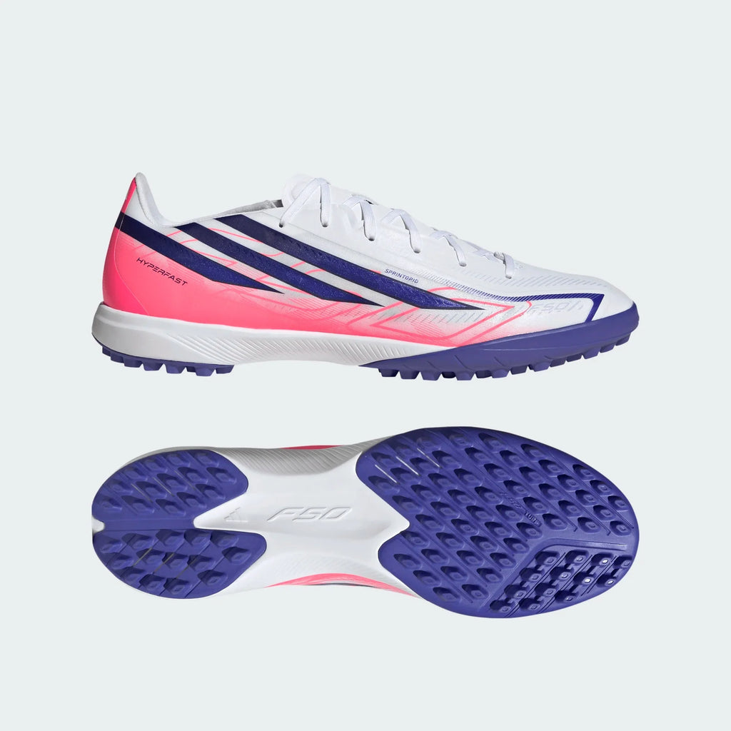 2026 New Arrival adidas F50 Hyperfast League TF Turf Men's Soccer Cleats - White/Purple/Solar Turbo wholesalehk.shop