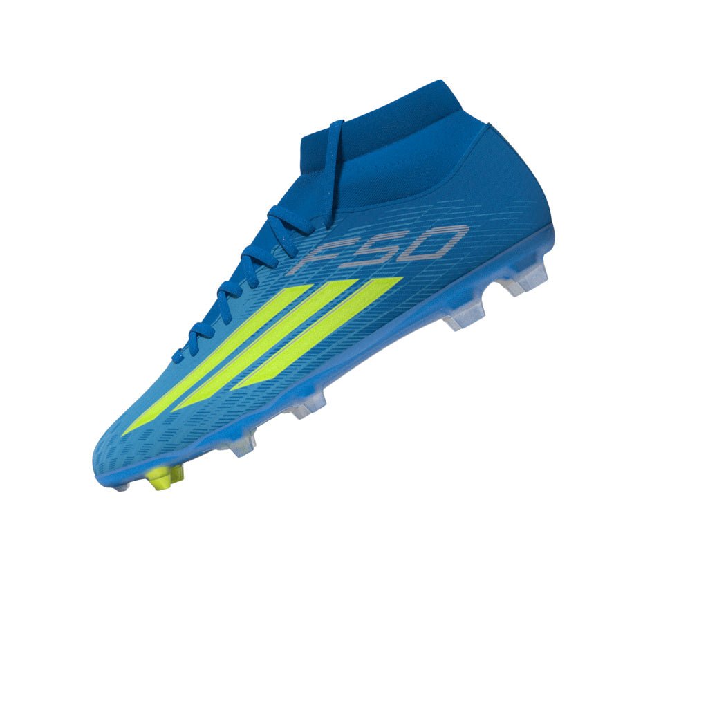 2026 New Arrival adidas F50 League Mid Cut FG/MG Firm Ground/Multi Ground Men's Soccer Cleats - Blue/Yellow/Aqua wholesalehk.shop