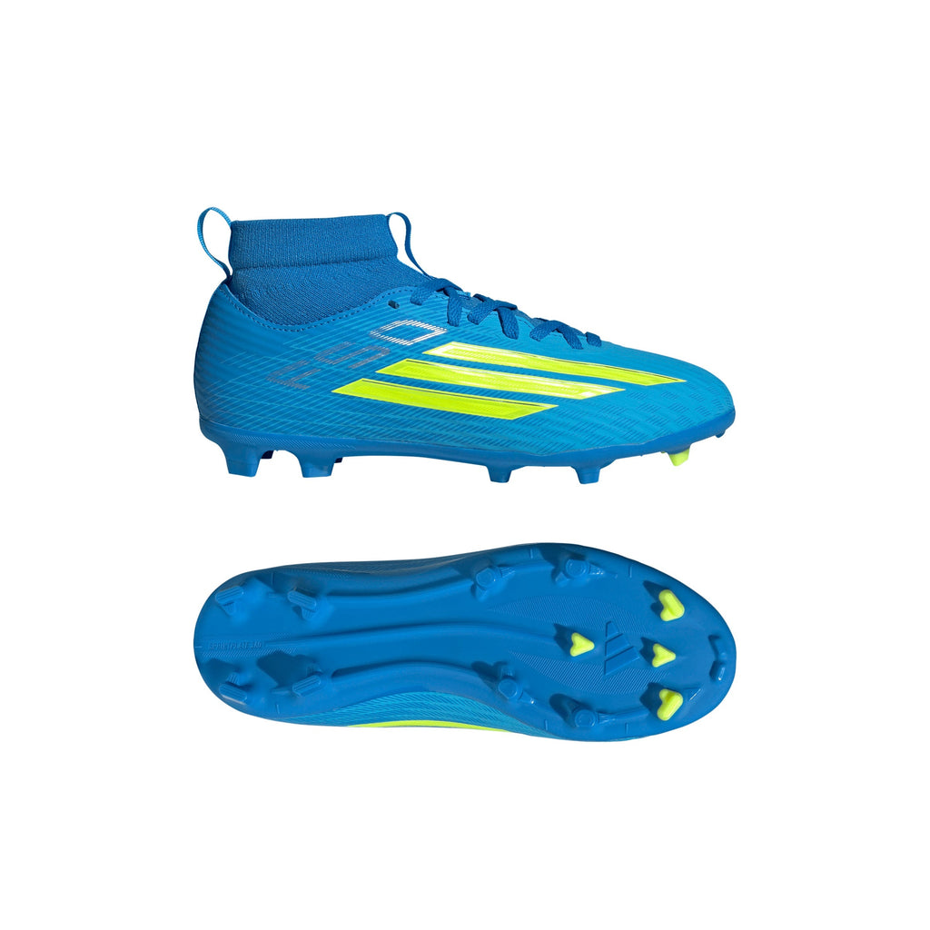 2026 New Arrival adidas F50 League Mid Cut FG/MG Firm Ground/Multi Ground Youth Soccer Cleats - Blue/Yellow/Aqua wholesalehk.shop