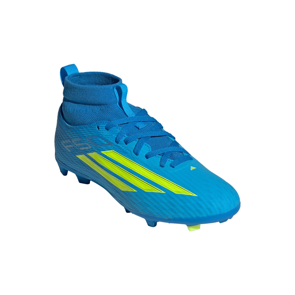 2026 New Arrival adidas F50 League Mid Cut FG/MG Firm Ground/Multi Ground Youth Soccer Cleats - Blue/Yellow/Aqua wholesalehk.shop