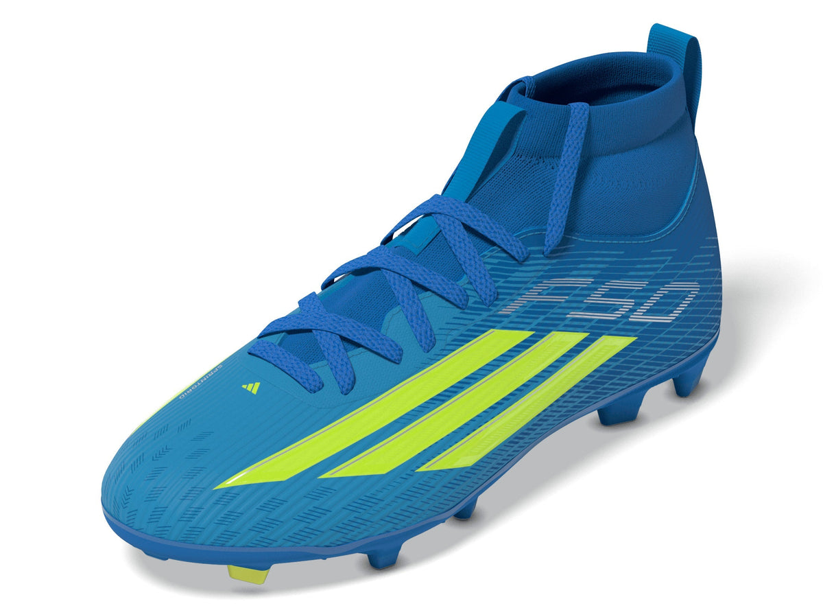 2026 New Arrival adidas F50 League Mid Cut FG/MG Firm Ground/Multi Ground Youth Soccer Cleats - Blue/Yellow/Aqua wholesalehk.shop