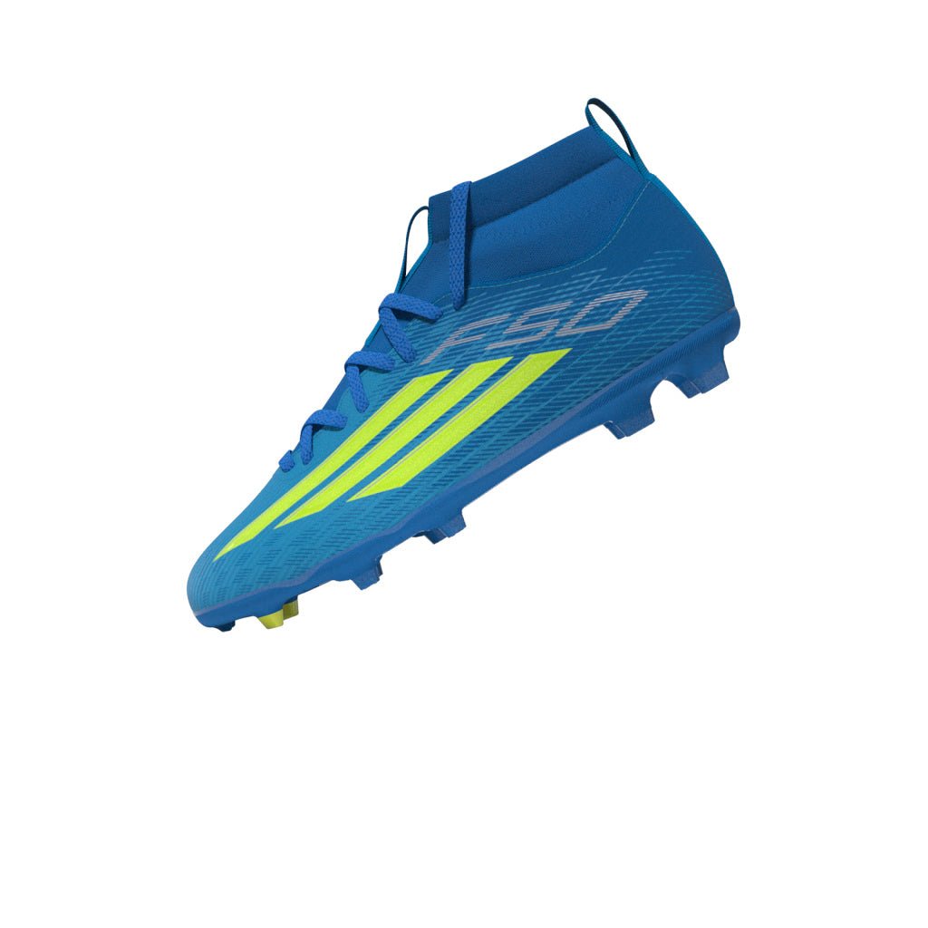 2026 New Arrival adidas F50 League Mid Cut FG/MG Firm Ground/Multi Ground Youth Soccer Cleats - Blue/Yellow/Aqua wholesalehk.shop