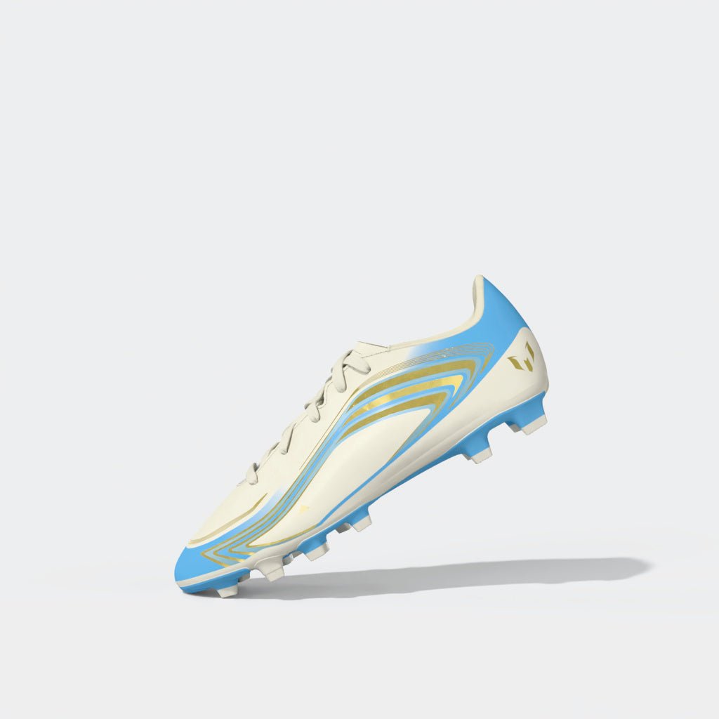 2026 New Arrival adidas F50 Messi Club FG/MG Firm Ground/Multi Ground Youth Soccer Cleats - Ivory/Blue wholesalehk.shop