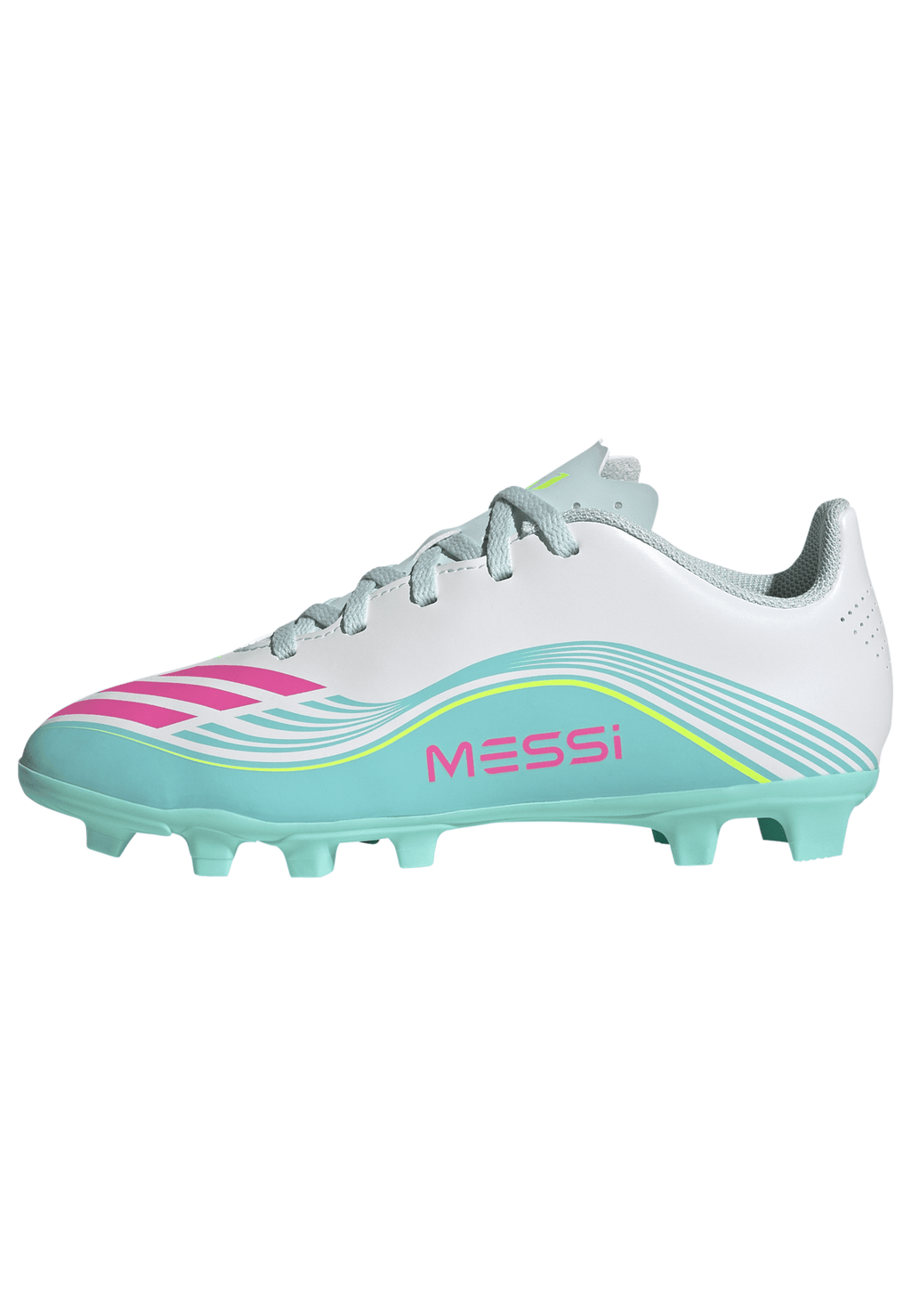 2026 New Arrival adidas F50 Messi Club Firm Ground/Multi Ground Youth Soccer Cleats - White/Pink/Aqua wholesalehk.shop