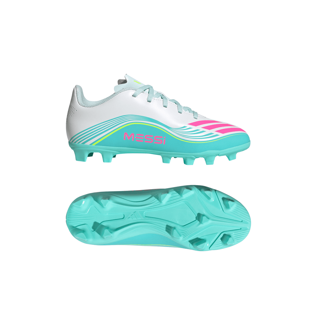 2026 New Arrival adidas F50 Messi Club Firm Ground/Multi Ground Youth Soccer Cleats - White/Pink/Aqua wholesalehk.shop