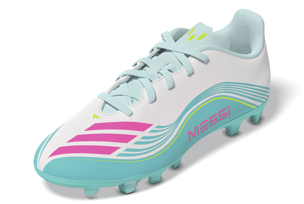 2026 New Arrival adidas F50 Messi Club Firm Ground/Multi Ground Youth Soccer Cleats - White/Pink/Aqua wholesalehk.shop