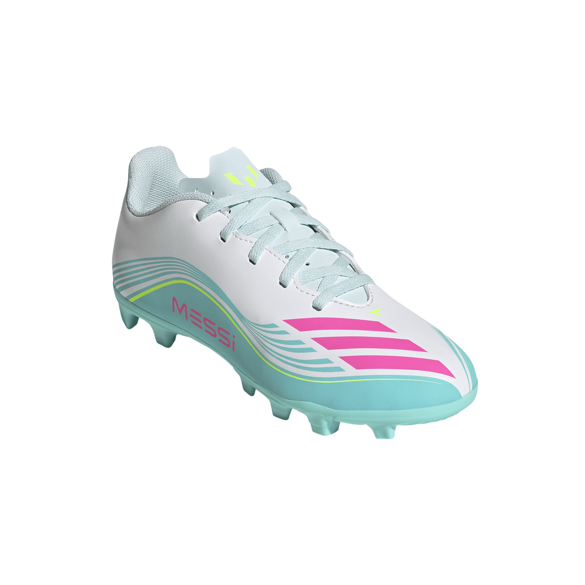 2026 New Arrival adidas F50 Messi Club Firm Ground/Multi Ground Youth Soccer Cleats - White/Pink/Aqua wholesalehk.shop