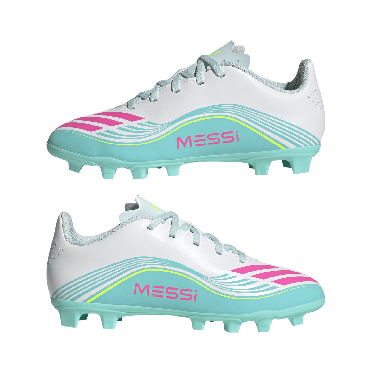 2026 New Arrival adidas F50 Messi Club Firm Ground/Multi Ground Youth Soccer Cleats - White/Pink/Aqua wholesalehk.shop