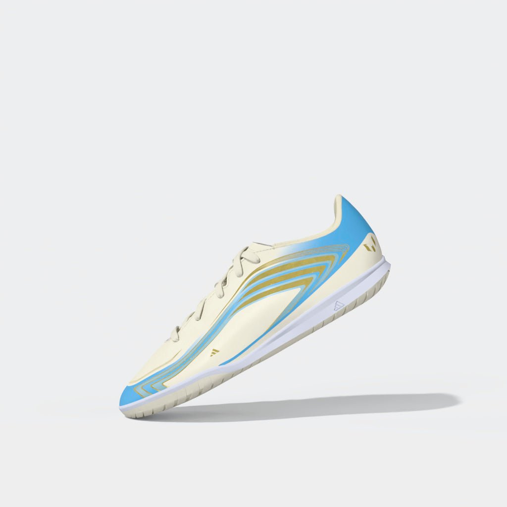 2026 New Arrival adidas F50 Messi Club IN Indoor Youth Soccer Shoes - Ivory/Blue wholesalehk.shop