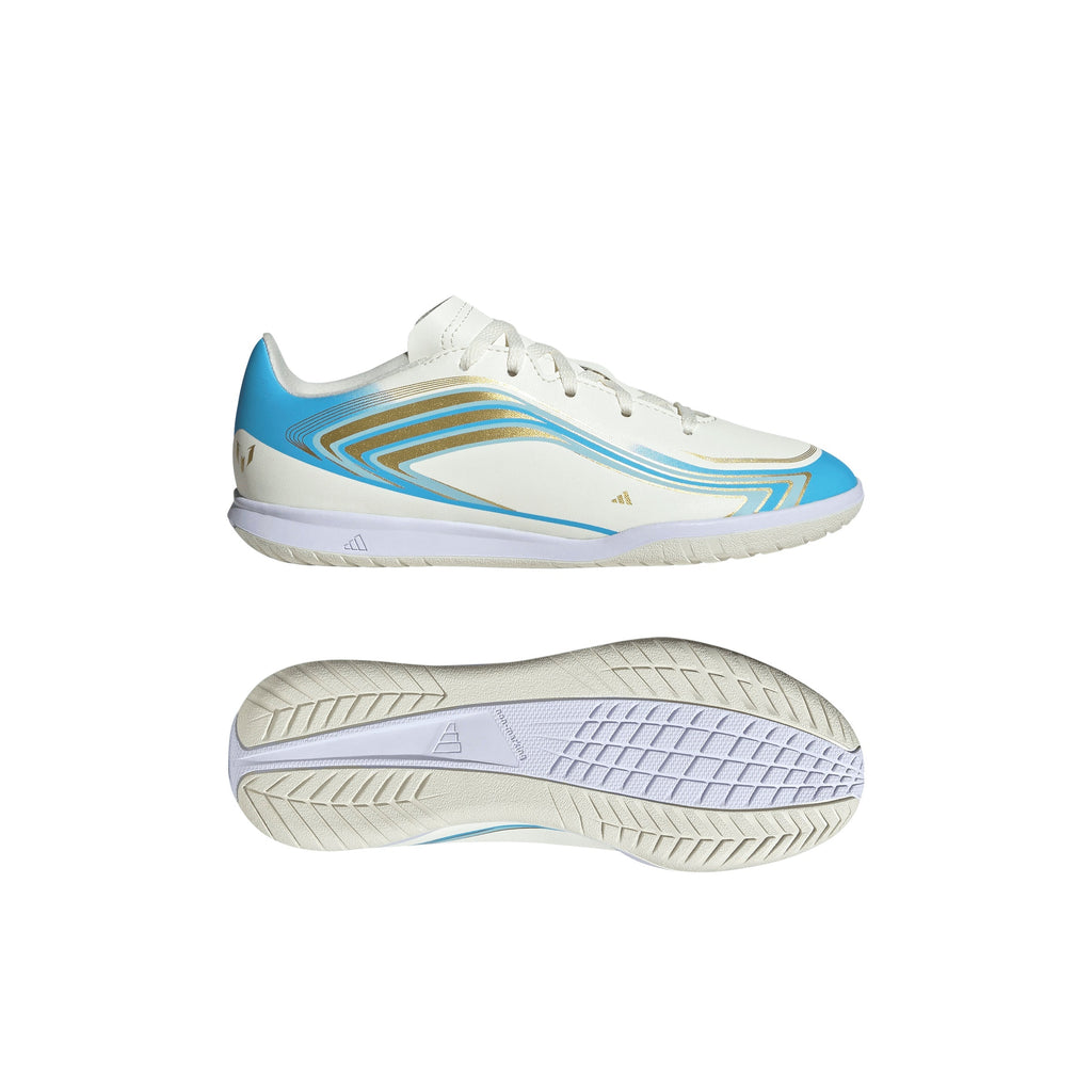 2026 New Arrival adidas F50 Messi Club IN Indoor Youth Soccer Shoes - Ivory/Blue wholesalehk.shop