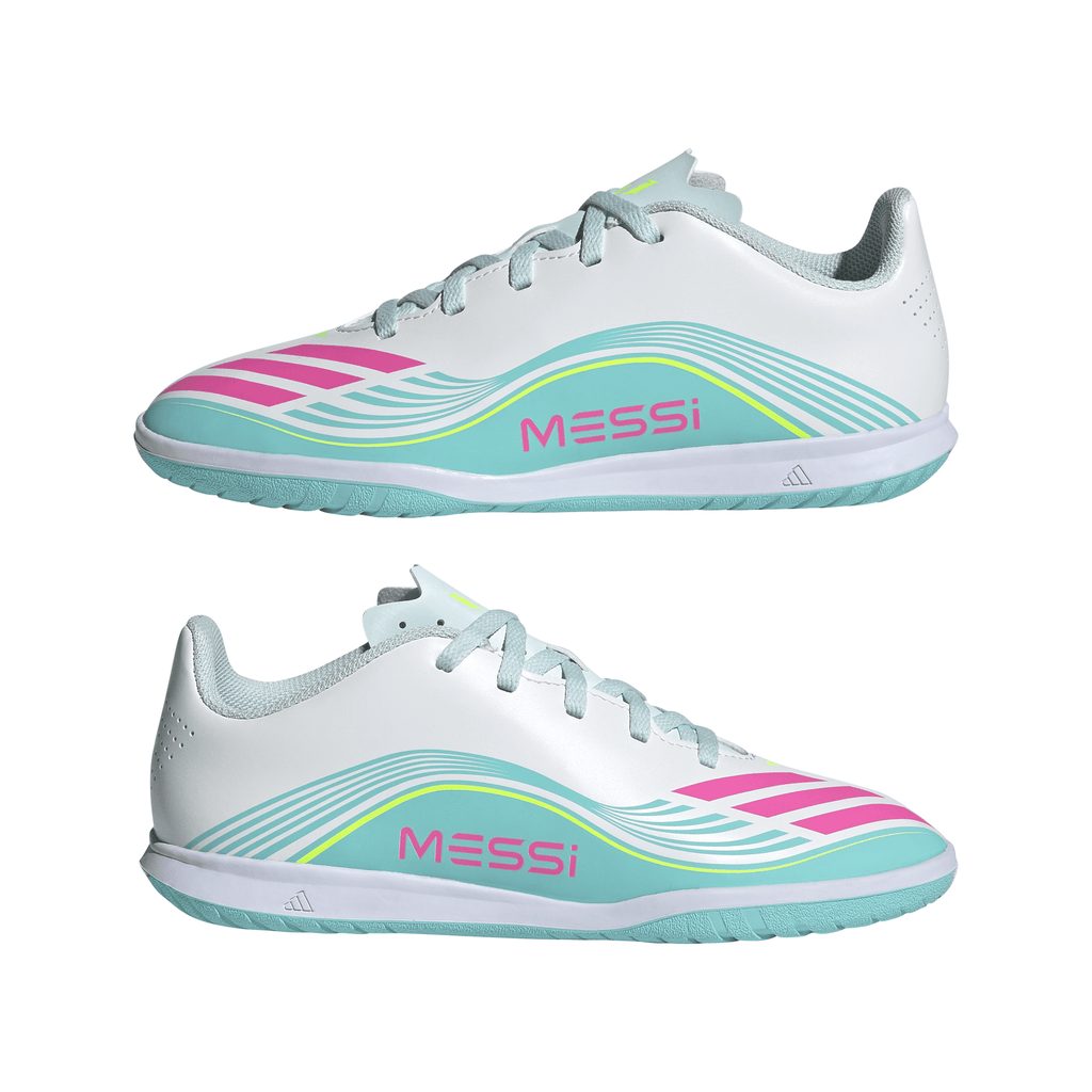 2026 New Arrival adidas F50 Messi Club IN Indoor Youth Soccer Shoes - White/Pink/Aqua wholesalehk.shop