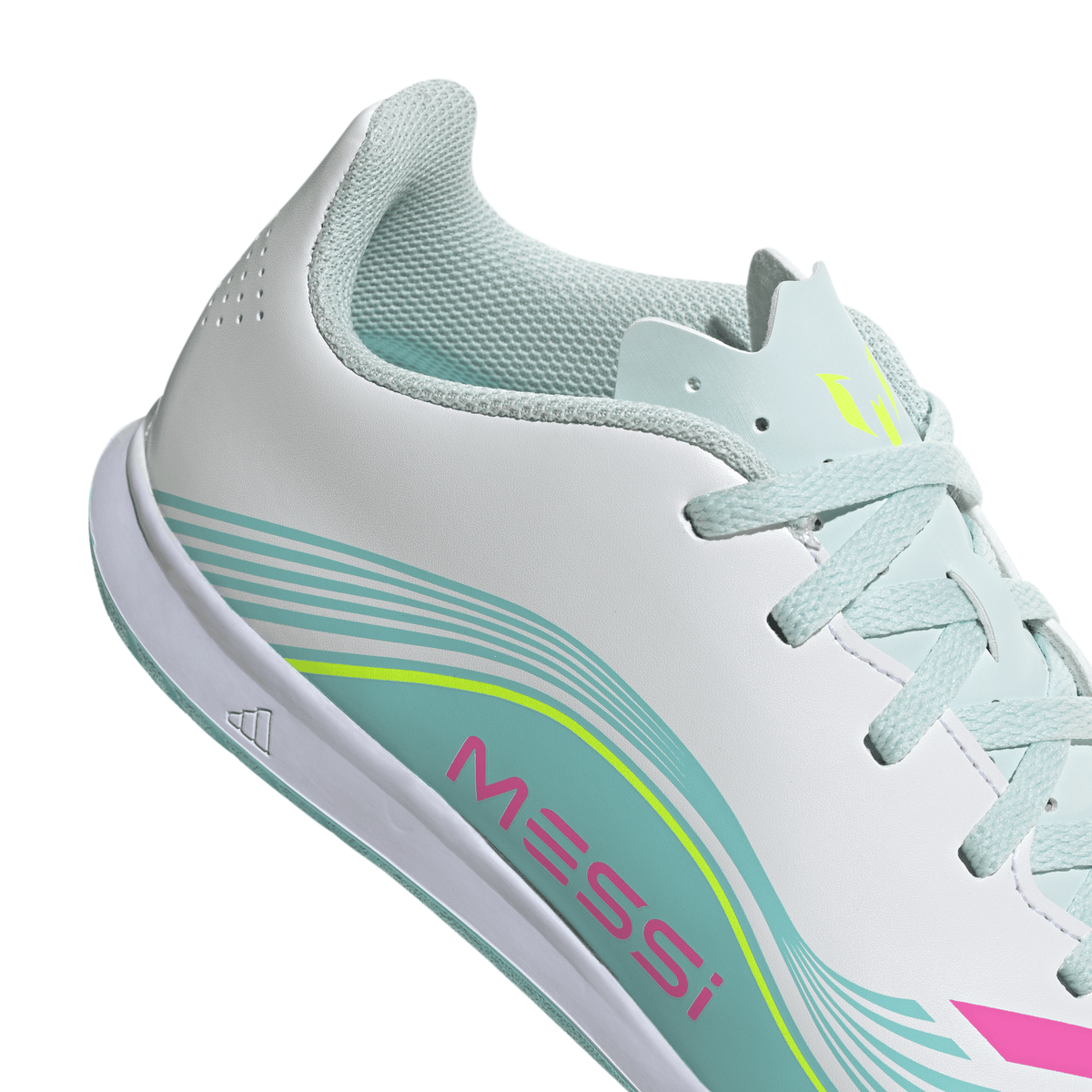 2026 New Arrival adidas F50 Messi Club IN Indoor Youth Soccer Shoes - White/Pink/Aqua wholesalehk.shop