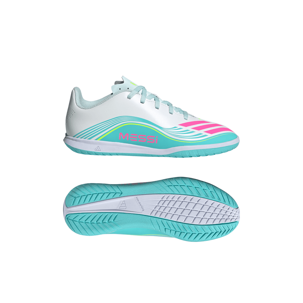 2026 New Arrival adidas F50 Messi Club IN Indoor Youth Soccer Shoes - White/Pink/Aqua wholesalehk.shop
