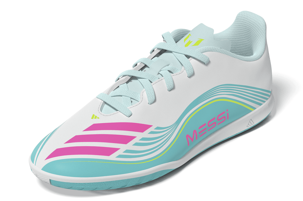 2026 New Arrival adidas F50 Messi Club IN Indoor Youth Soccer Shoes - White/Pink/Aqua wholesalehk.shop
