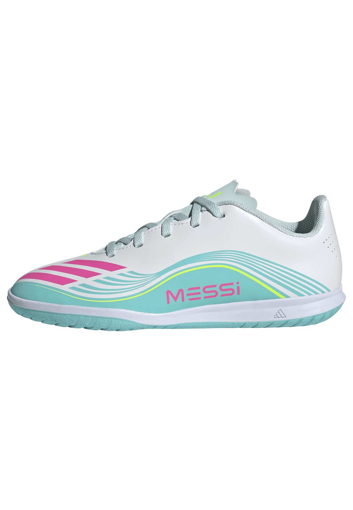 2026 New Arrival adidas F50 Messi Club IN Indoor Youth Soccer Shoes - White/Pink/Aqua wholesalehk.shop