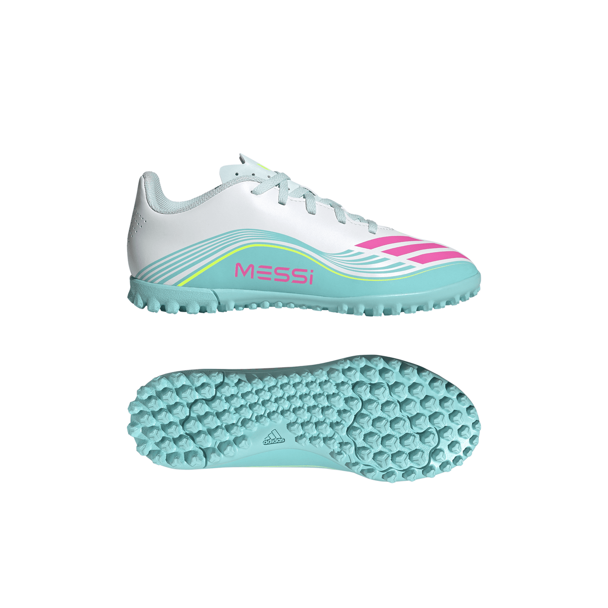 2026 New Arrival adidas F50 Messi Club TF Turf Youth Soccer Cleats - White/Pink/Aqua wholesalehk.shop
