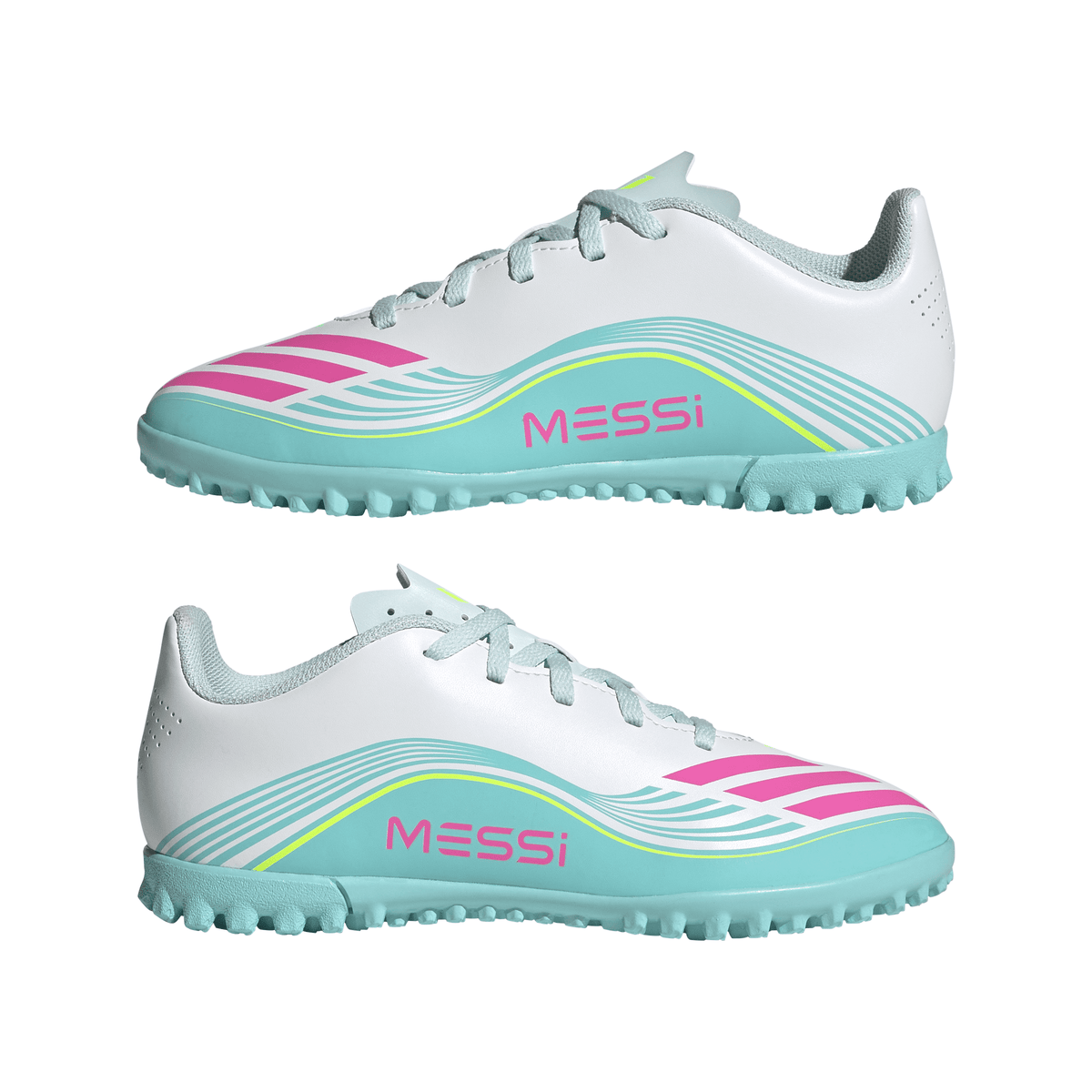 2026 New Arrival adidas F50 Messi Club TF Turf Youth Soccer Cleats - White/Pink/Aqua wholesalehk.shop