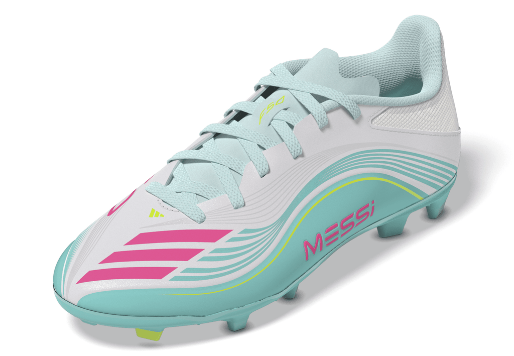 2026 New Arrival adidas F50 Messi League FG/MG Firm Ground /Multi Ground Youth Soccer Cleats - White/Pink/Aqua wholesalehk.shop