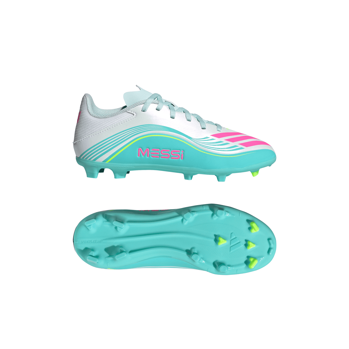 2026 New Arrival adidas F50 Messi League FG/MG Firm Ground /Multi Ground Youth Soccer Cleats - White/Pink/Aqua wholesalehk.shop