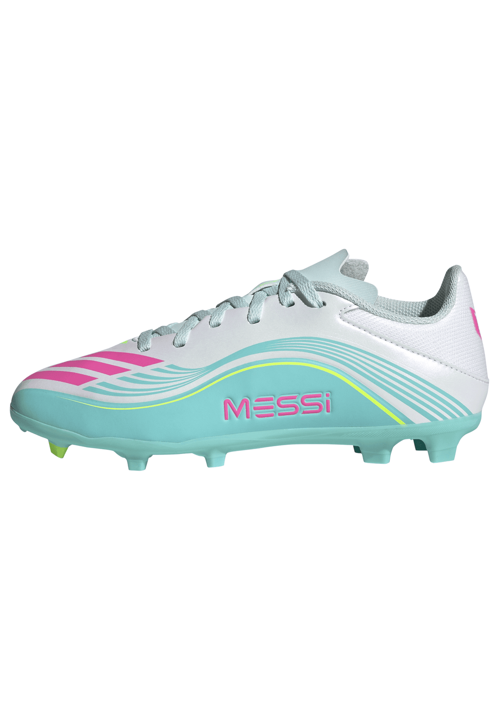 2026 New Arrival adidas F50 Messi League FG/MG Firm Ground /Multi Ground Youth Soccer Cleats - White/Pink/Aqua wholesalehk.shop