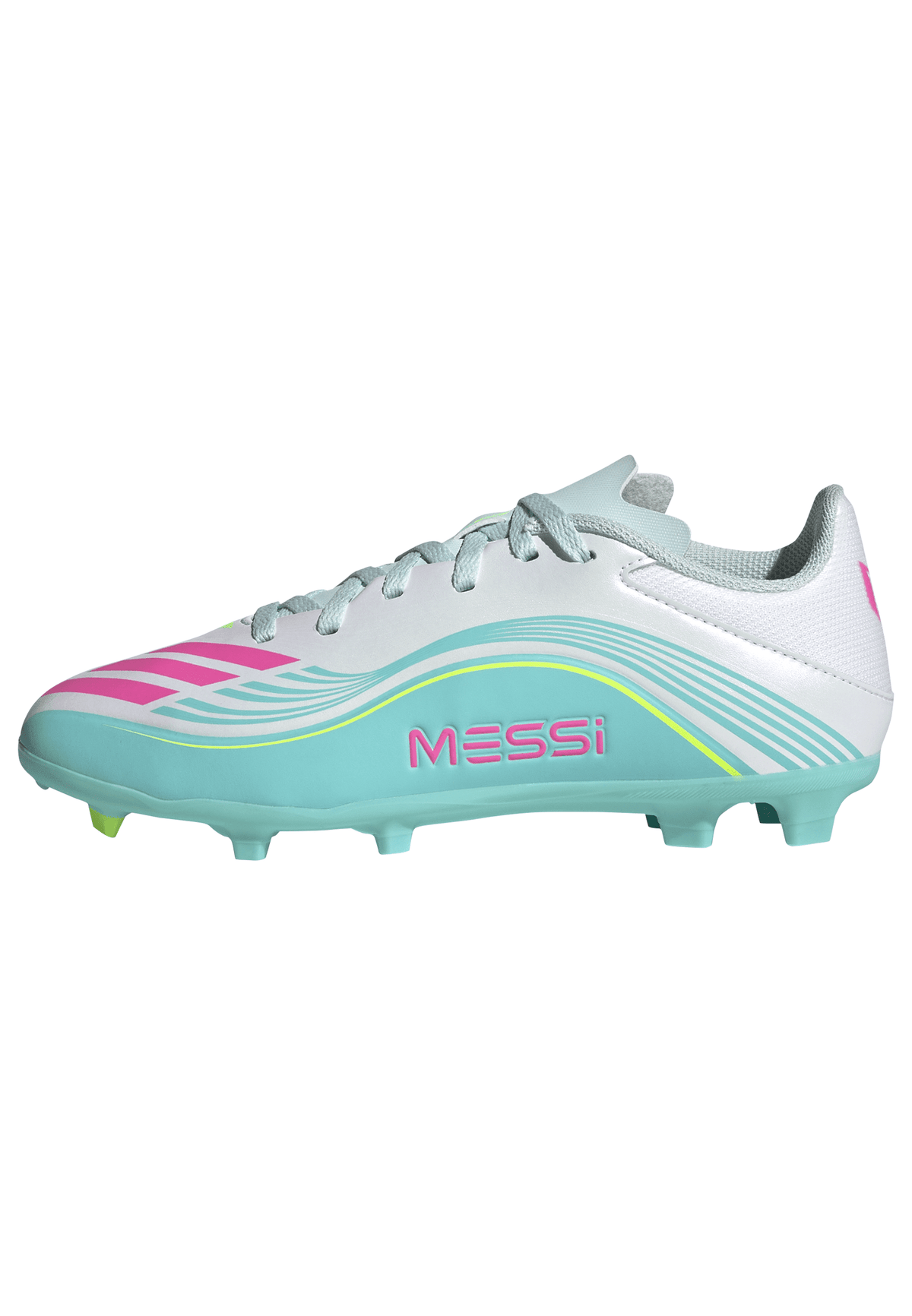 2026 New Arrival adidas F50 Messi League FG/MG Firm Ground /Multi Ground Youth Soccer Cleats - White/Pink/Aqua wholesalehk.shop