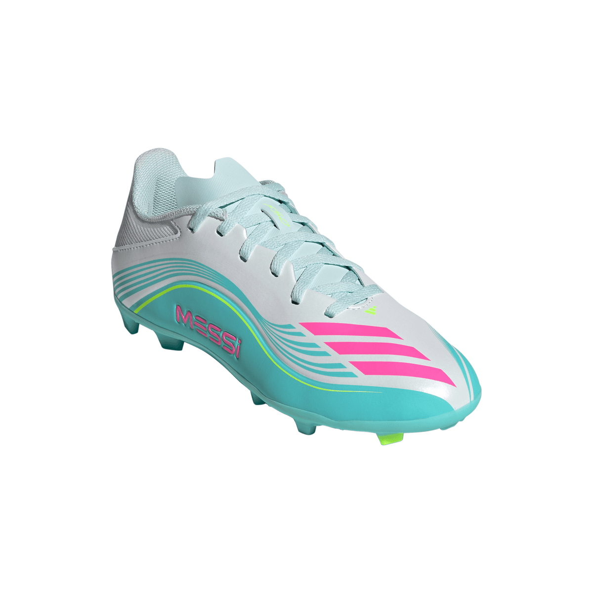 2026 New Arrival adidas F50 Messi League FG/MG Firm Ground /Multi Ground Youth Soccer Cleats - White/Pink/Aqua wholesalehk.shop