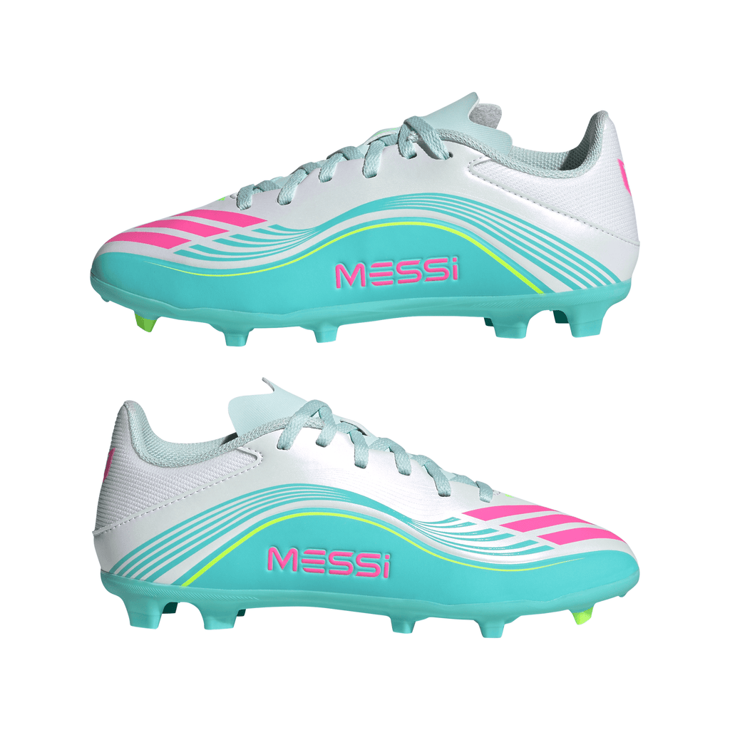 2026 New Arrival adidas F50 Messi League FG/MG Firm Ground /Multi Ground Youth Soccer Cleats - White/Pink/Aqua wholesalehk.shop